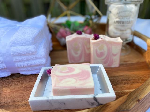 Berry Clean Cherry Bomb Cold Process Soap with Flower embed