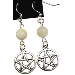 Moonstone Pentagram earrings - Wiccan Place