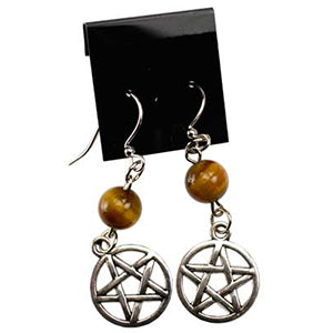 Tiger's Eye Pentagram earrings - Wiccan Place