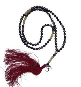 Om, Garnet & Golden Rutile Japa Mala Prayer Beads