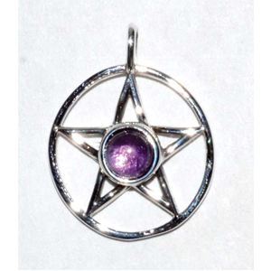 Pentagram & Amethyst sterling silver pendant 11/16" - Wiccan Place