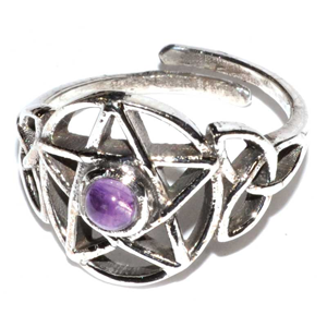 Pentacle amethyst Sterling Silver adjustable ring - Wiccan Place