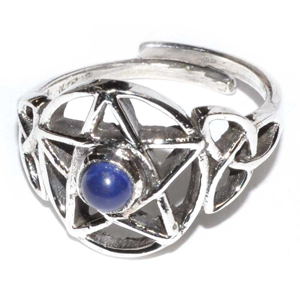 Pentacle Lapis Lazuli  Sterling Silver adjustable ring - Wiccan Place