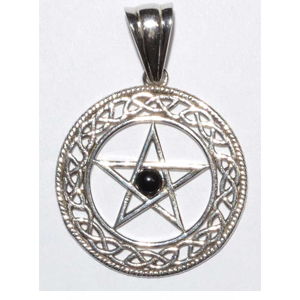 Pentacle black obsidian Sterling Silver pendant 1.5" - Wiccan Place