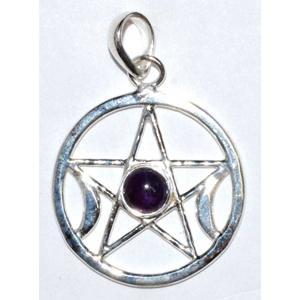 Pentacle moon amethyst Sterling Silver pendant - Wiccan Place