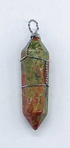 Unakite Wire Wrapped Point Pendant