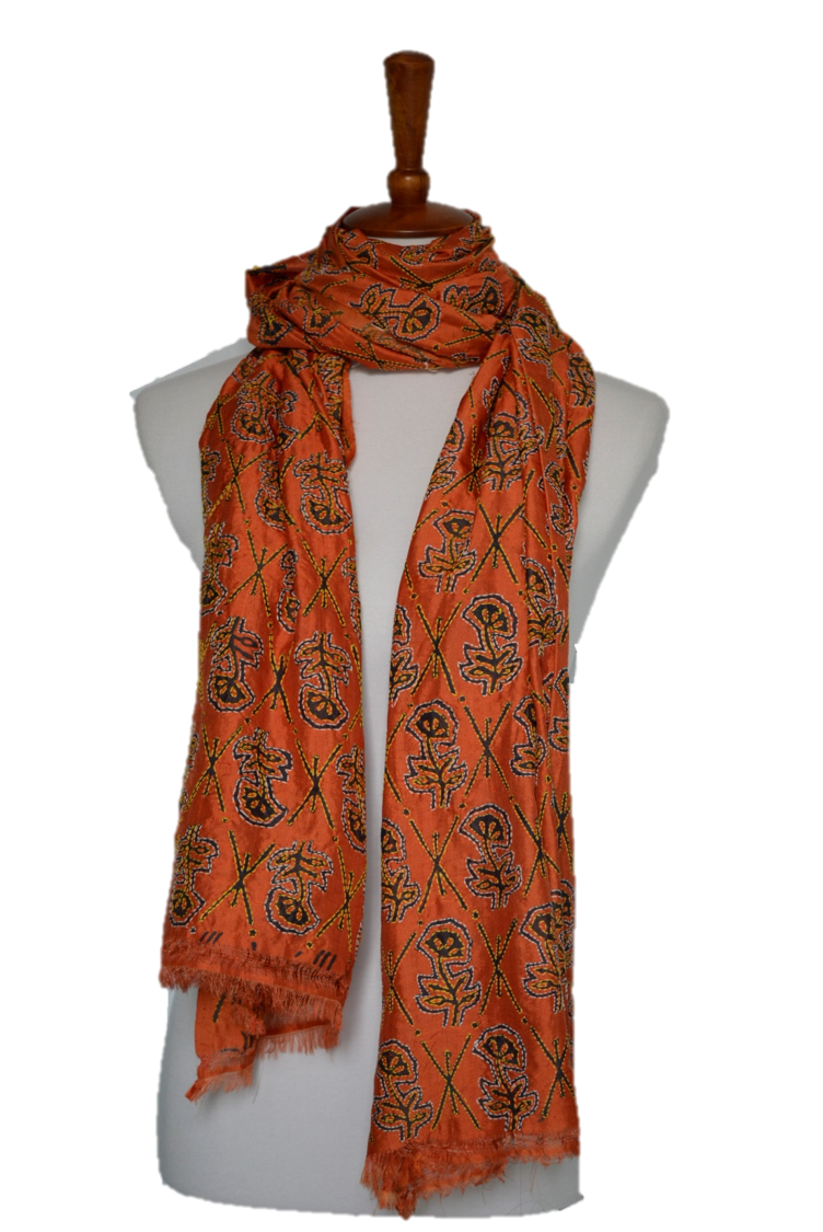 Limited edition - Embroidered Handwoven silk scarf
