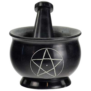 Black Pentagram mortar & pestle set 4" - Wiccan Place