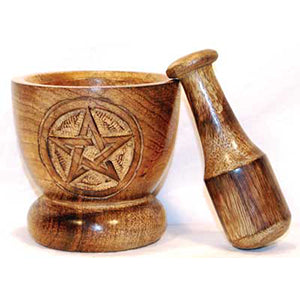 Wooden Pentagram Mortar and Pestle Set - Wiccan Place