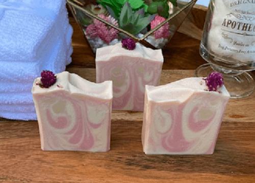 Berry Clean Cherry Bomb Cold Process Soap with Flower embed