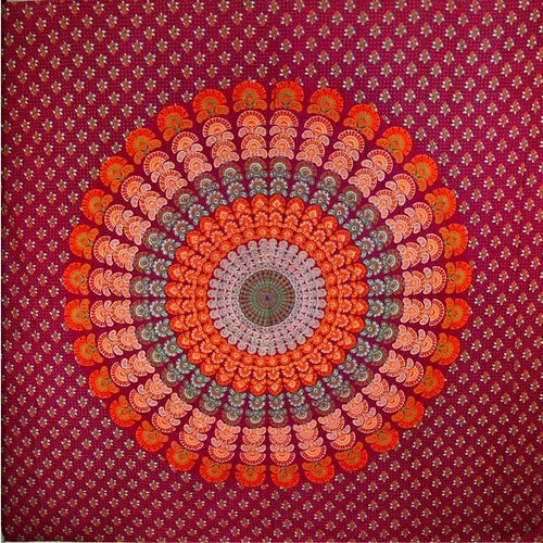 Maroon Peacock Dance Mandala Tapestry