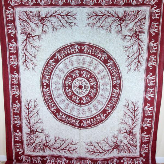 Maroon Tigers & Elephants Majestic Beasts Tapestry