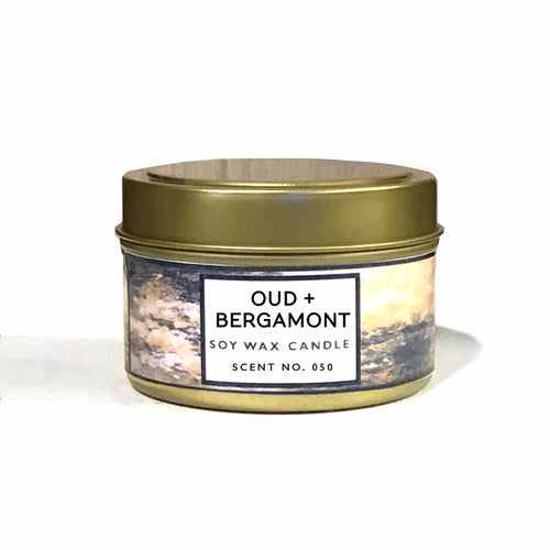 Oud + Bergamot Scented Soy Wax Candle