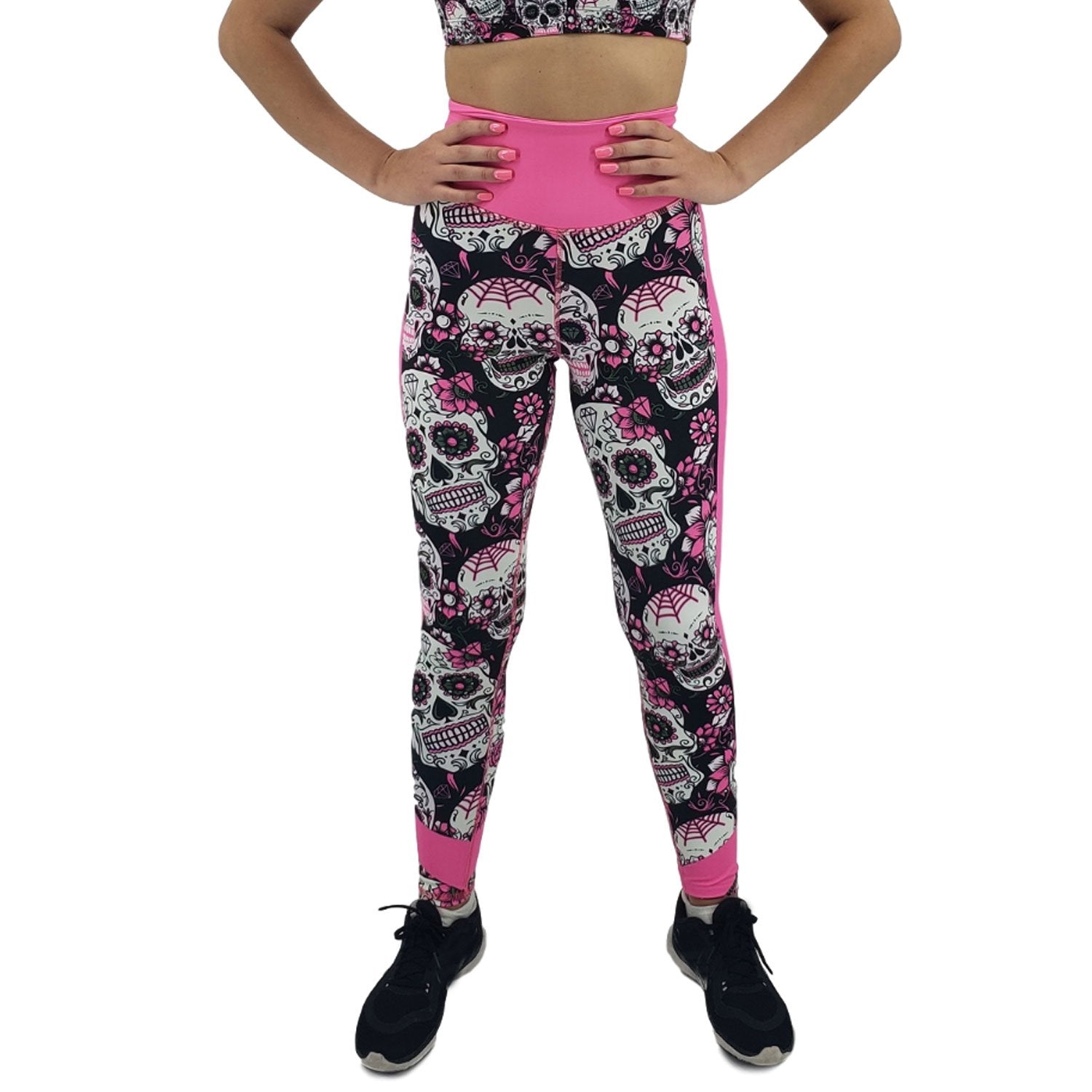 Neon Pink Sugar Skull Leggings