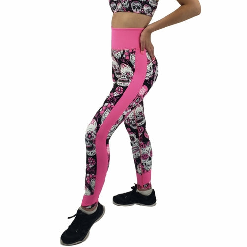 Neon Pink Sugar Skull Leggings