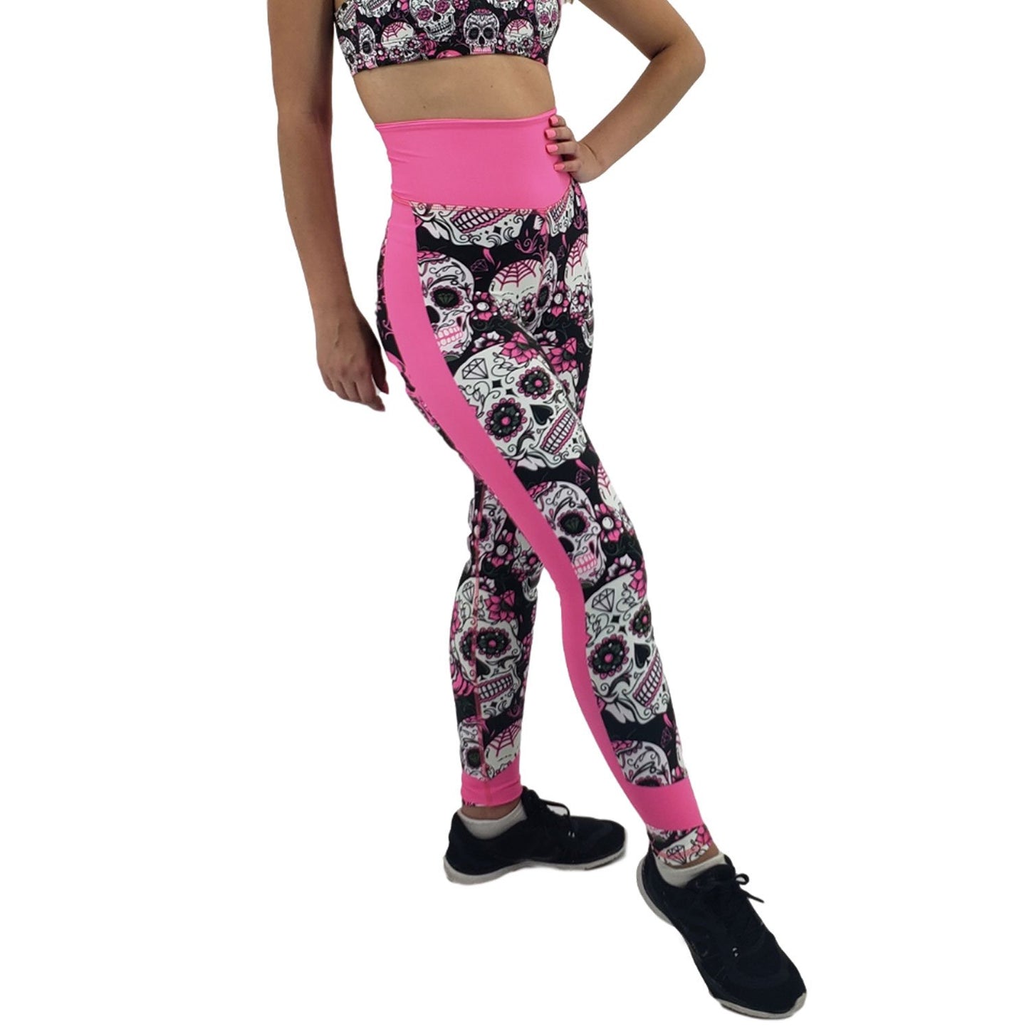 Neon Pink Sugar Skull Leggings