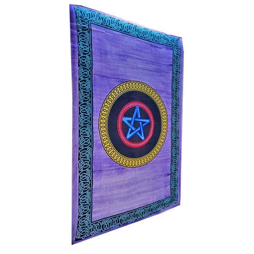 Purple Geometric Star Frame Brushstroke Pattern Tapestry Coverlet