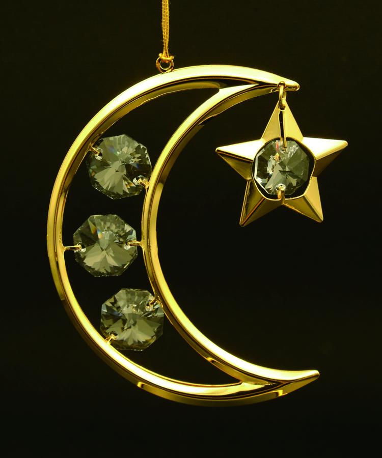 Crescent Moon & Star Hanging decor w/ Swarovski Crystals 24K gold plated