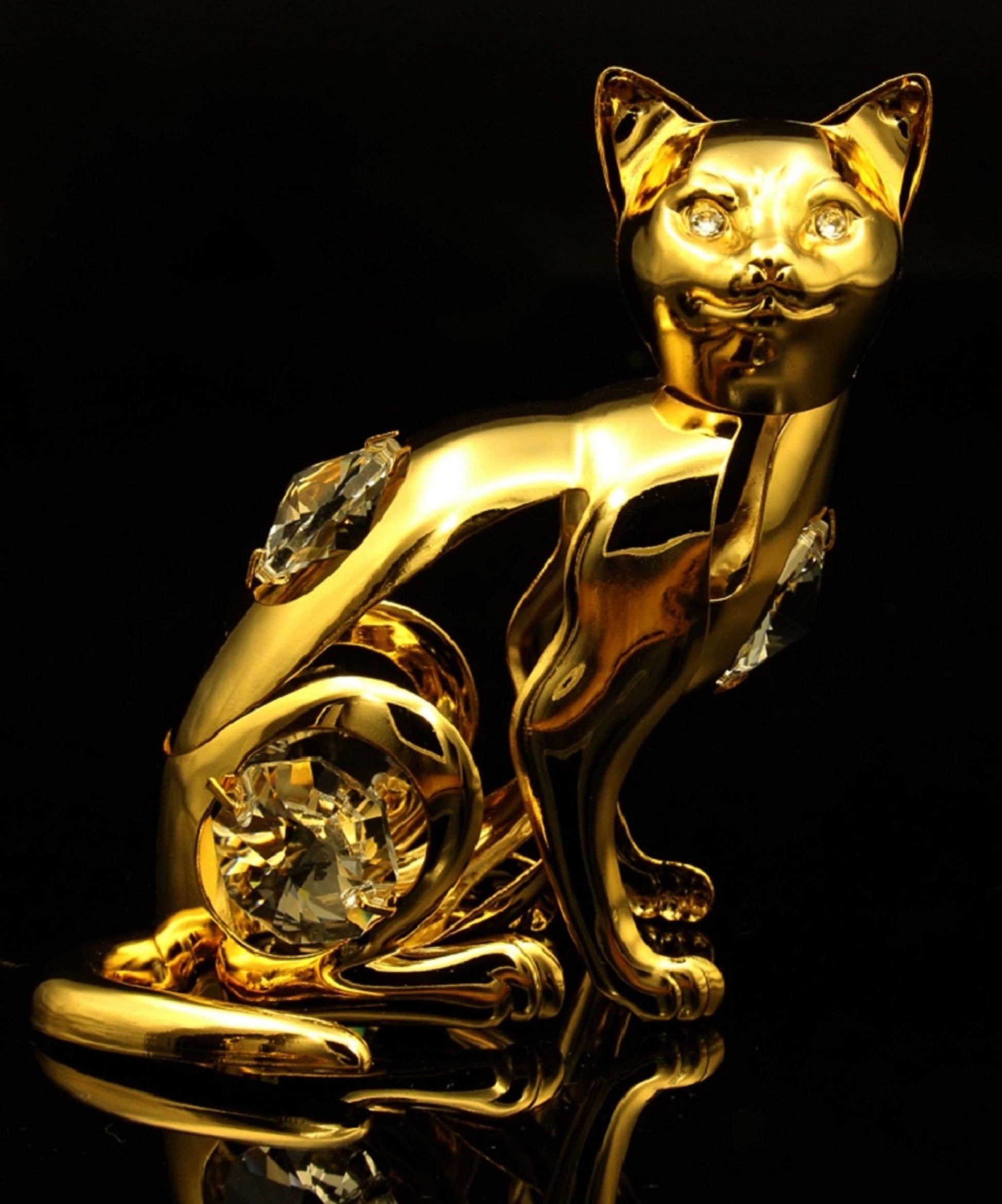 Cat figurine w/ Swarovski Crystals 24K gold plated