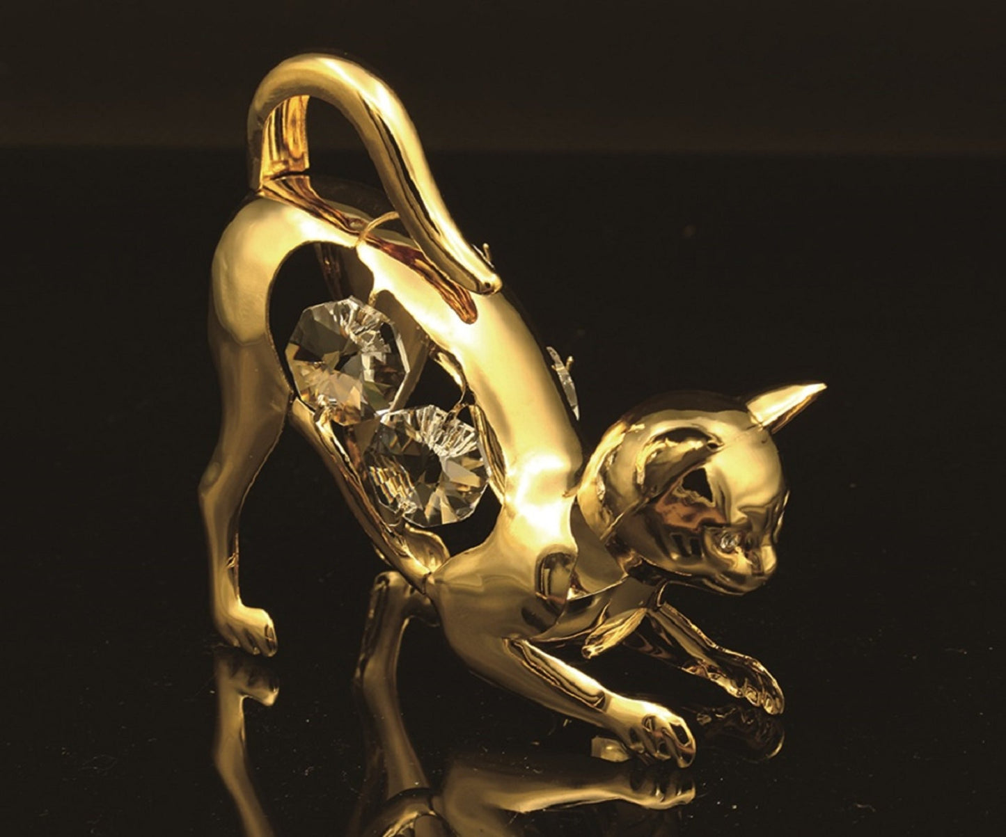 Cat figurine w/ Swarovski Crystals 24K gold plated