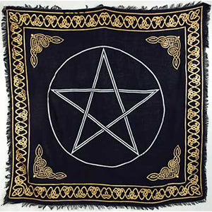 Gold Bordered Pentagram altar cloth 36" x 36" - Wiccan Place