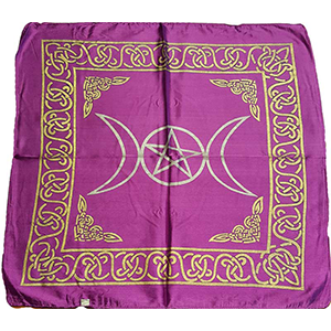 Purple rayon Triple Moon Pentagram altar cloth 18"x18" - Wiccan Place