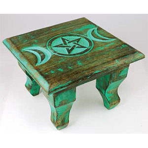 Antiqued Triple Moon altar table 6" - Wiccan Place