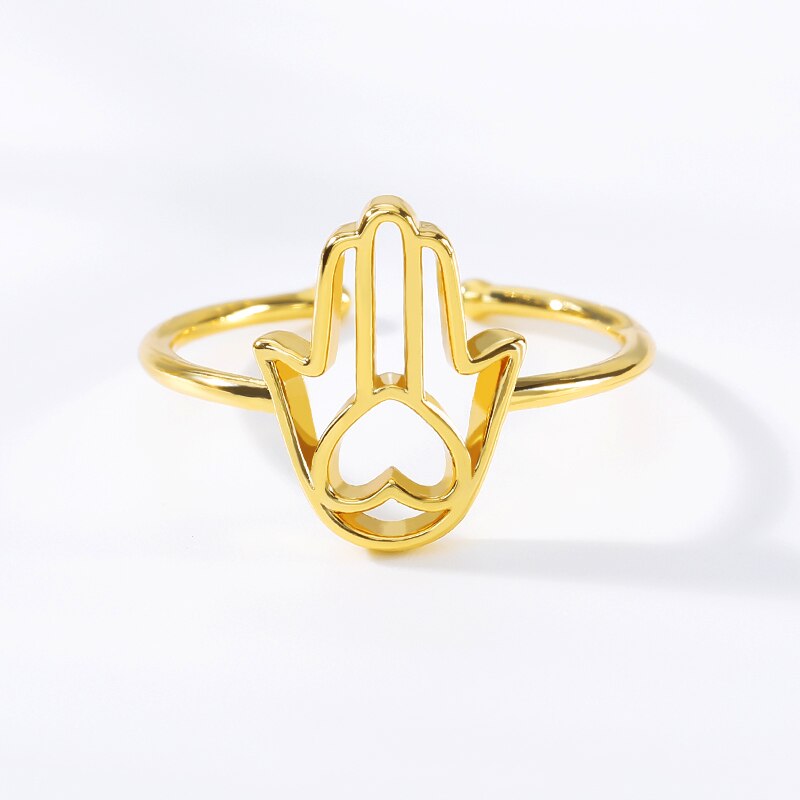 Rose Gold Hamsa Hand Open Adjustable Ring