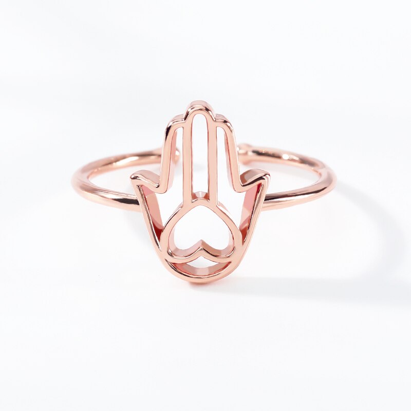 Rose Gold Hamsa Hand Open Adjustable Ring