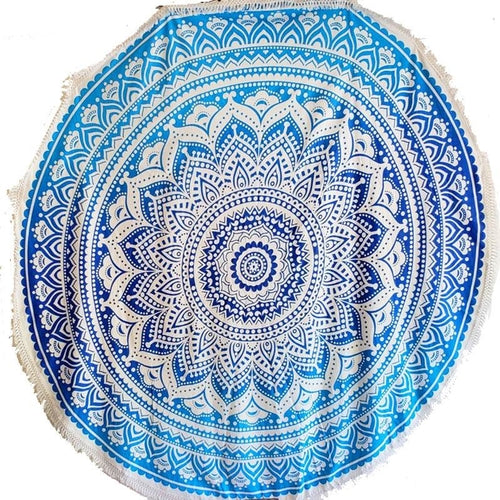 Blue Skies Ombre Round Mandala Tapestry