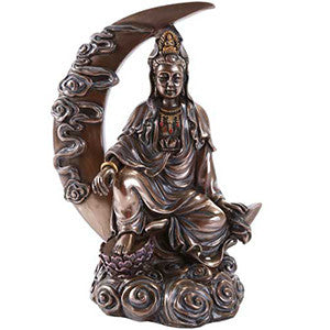 Kuan Yin On Crescent Moon Statue - Wiccan Place