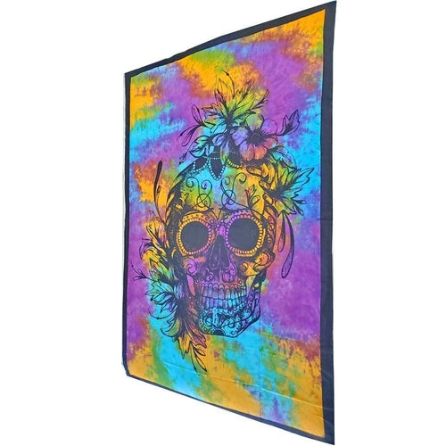 Sugar Skull Tapestry Tie Dye Pattern Floral Headpiece
