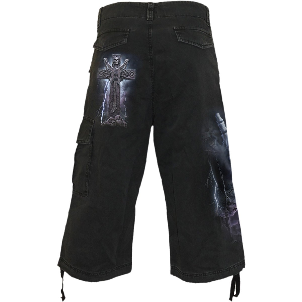 ROCK ETERNAL - Men Vintage Cargo Shorts 3/4 Long Black