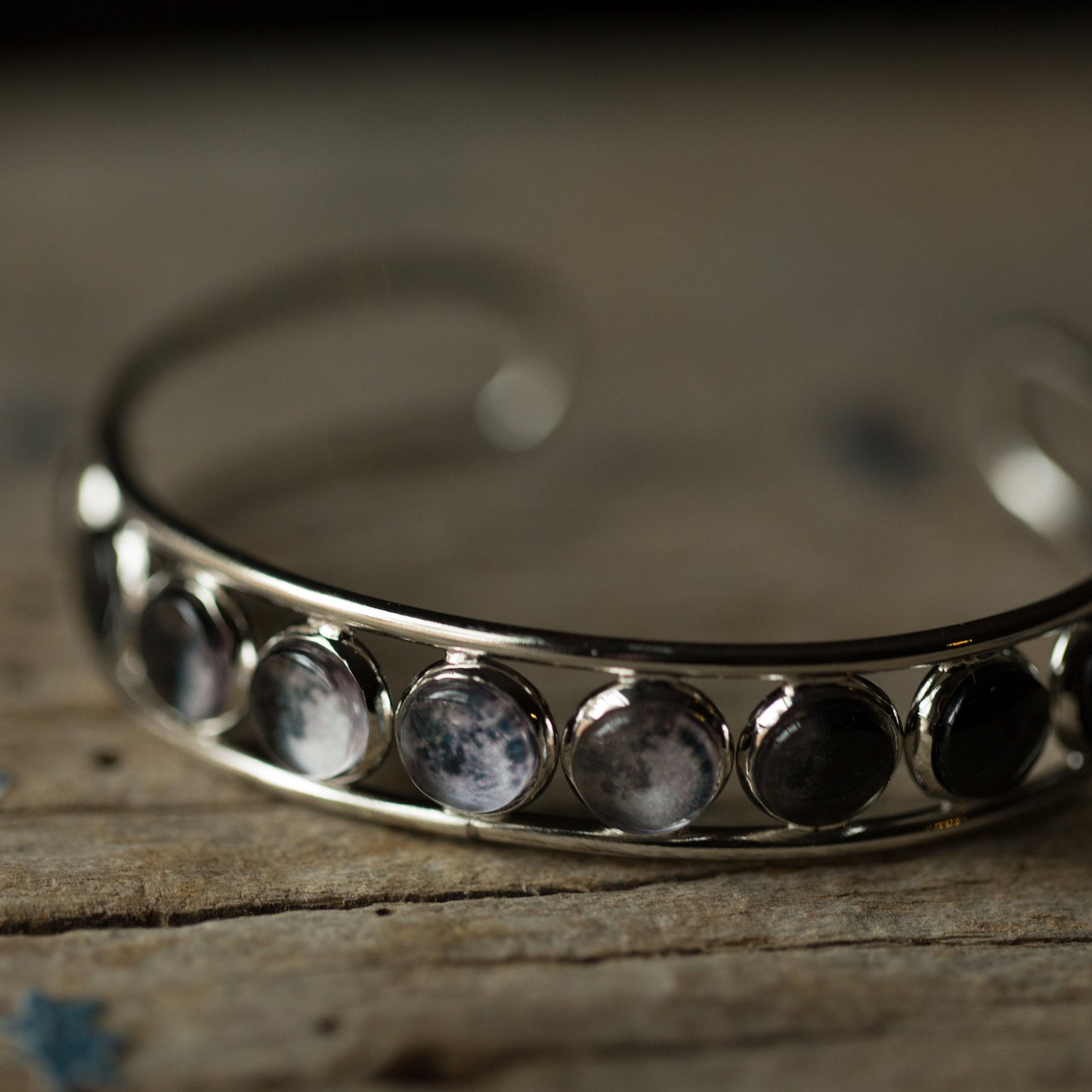 Moon Phase Silver Cuff Bracelet