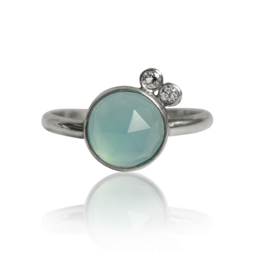 Aqua Chalcedony & White Topaz Sterling Silver Ring