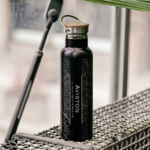 Aviston - Illinois Engraved Map Bottle with Bamboo Top in Matte Black