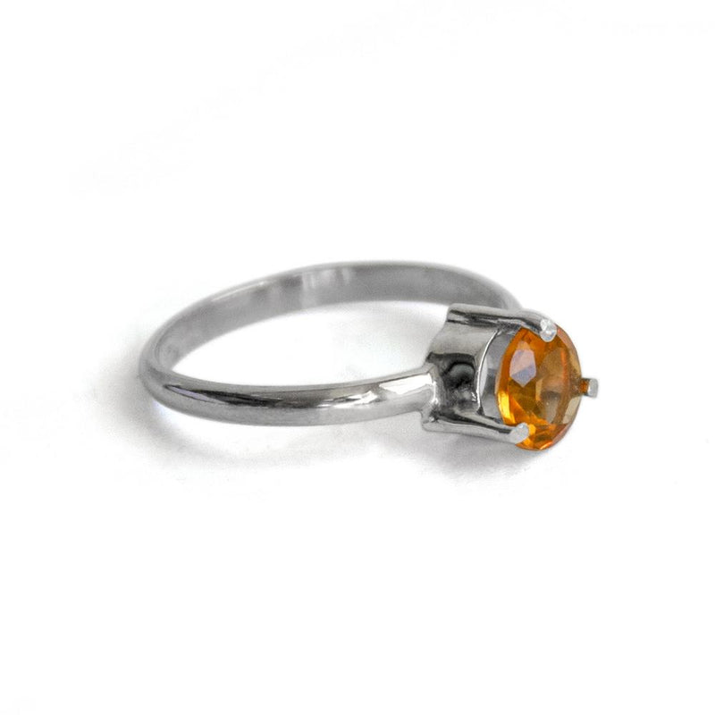 Solitaire Citrine Three Prong Sterling Silver Ring