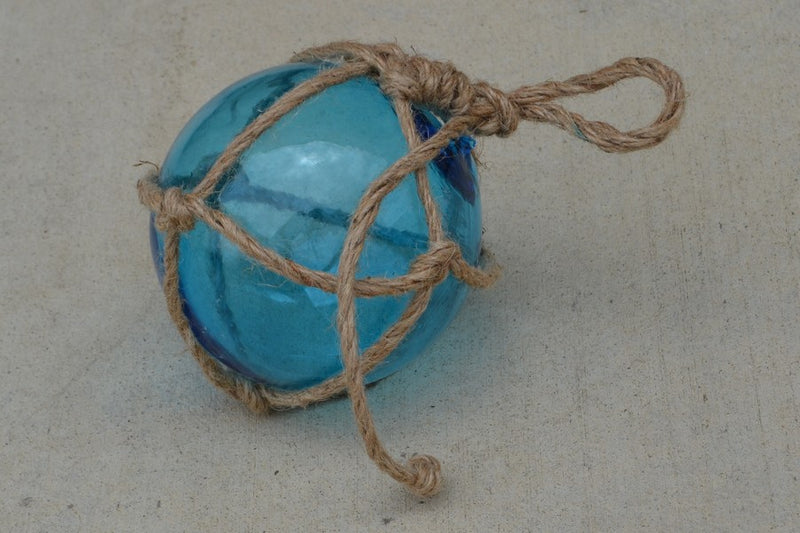Reproduction Blue Glass Ball With Net 5"