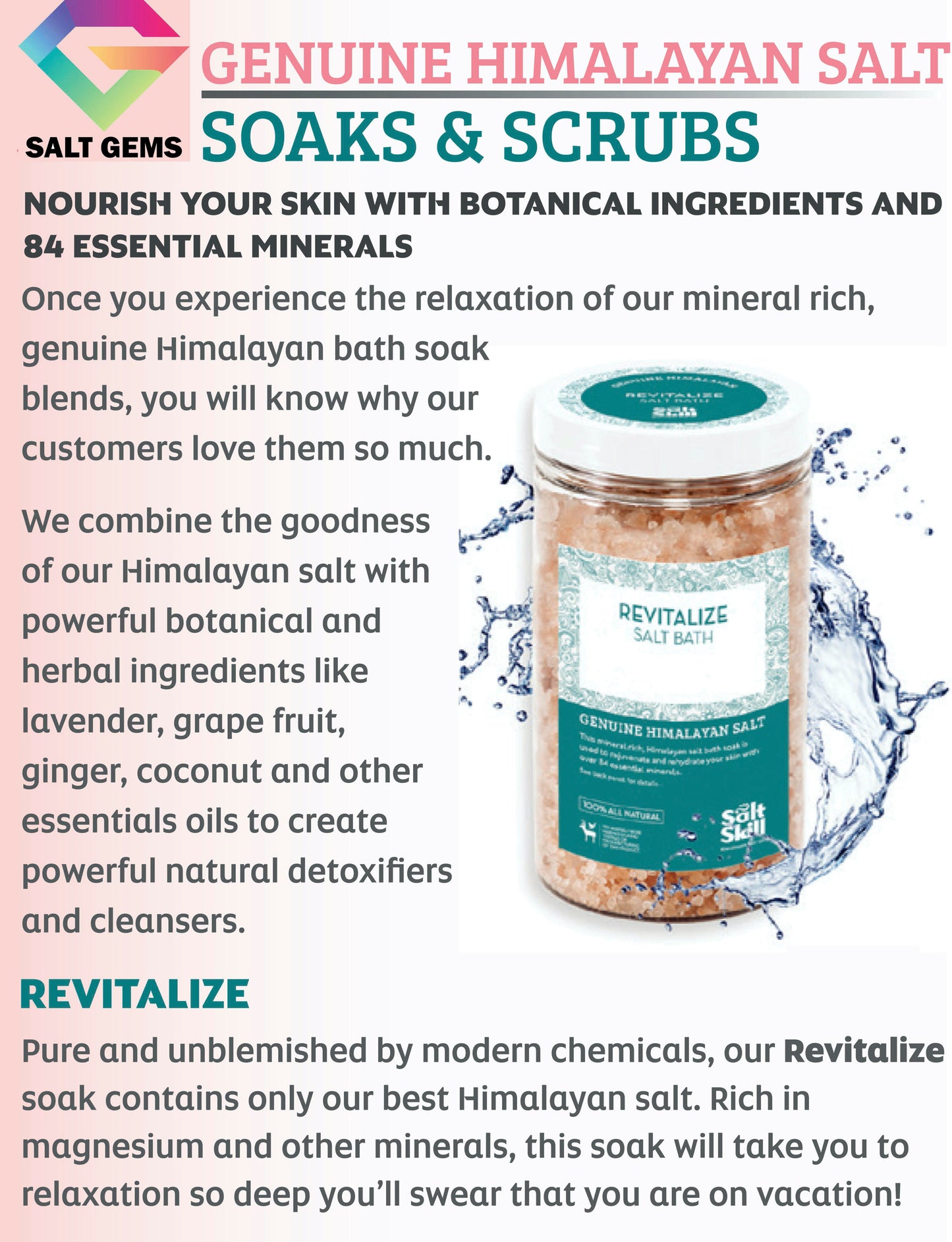 Salt Skill - Natural Himalayan Soaking Bath Salts Revitalize