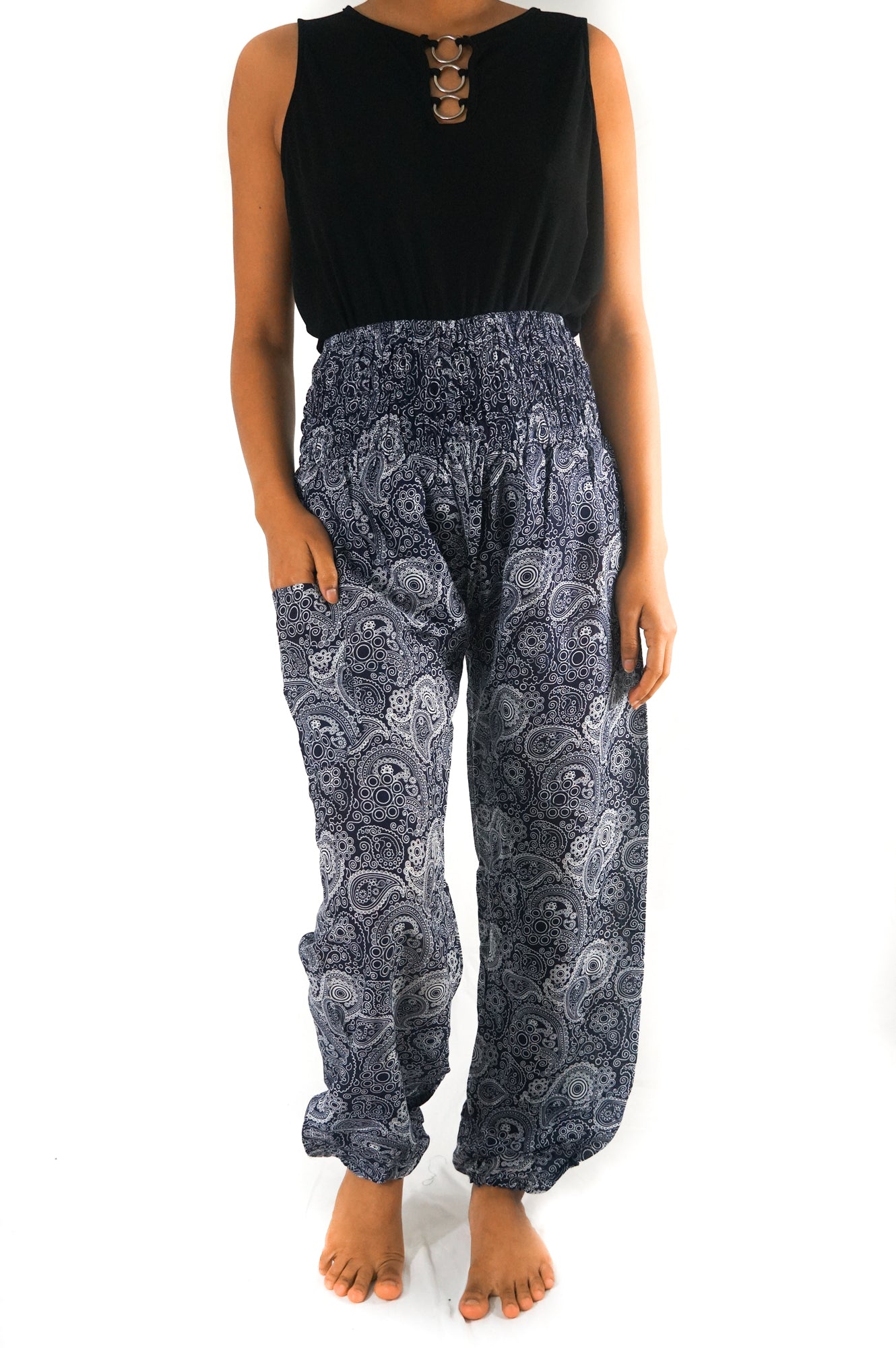 Black Paisley Women Boho & Hippie Harem Pants