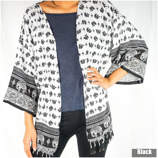 Elephant Tribal Boho Kimono Cover Up - Sweaters & Hoodies