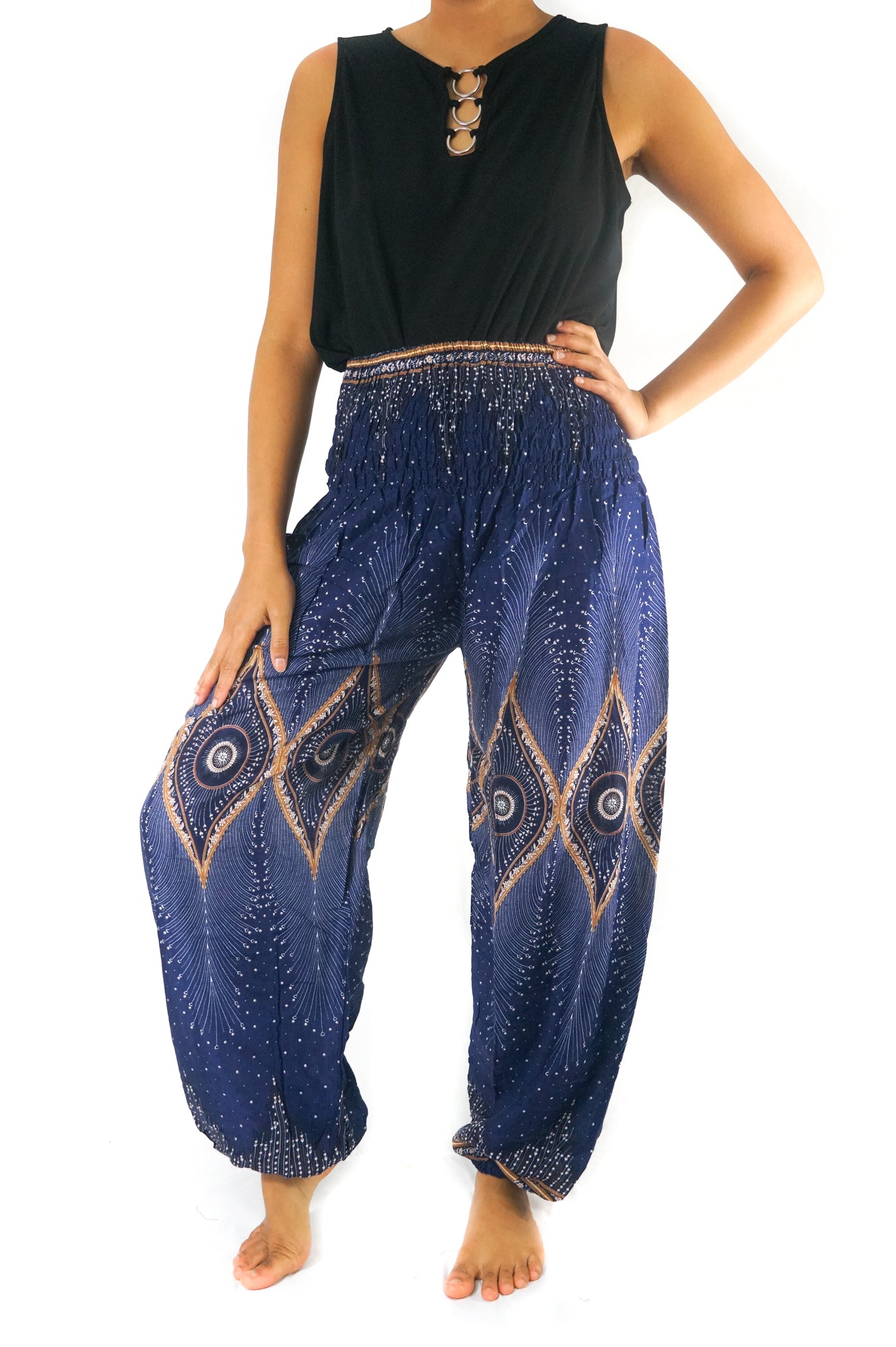 Blue PEACOCK Eye Women Boho & Hippie Harem Pants