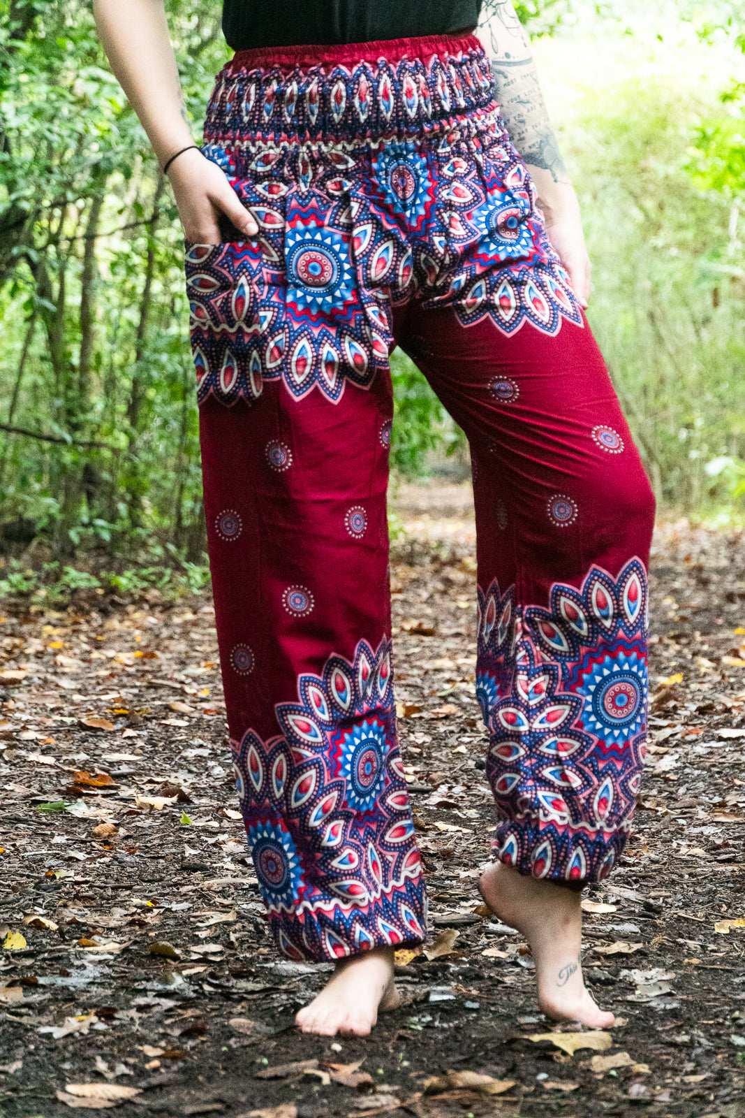 Burgundy FLORAL Mandala Women Boho & Hippie Harem Pants