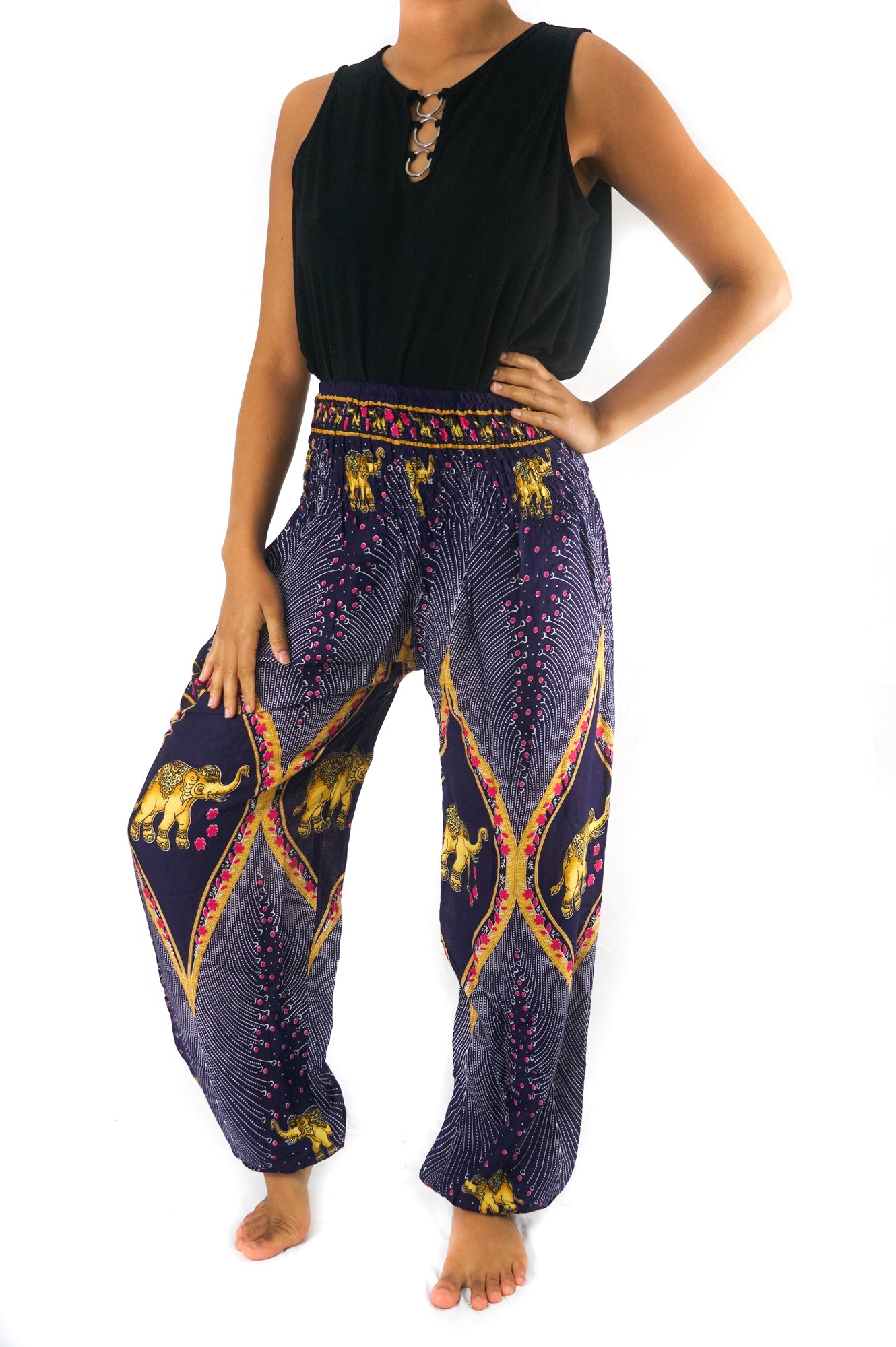 Purple PEACOCK ELEPHANT Women Boho & Hippie Harem Pants