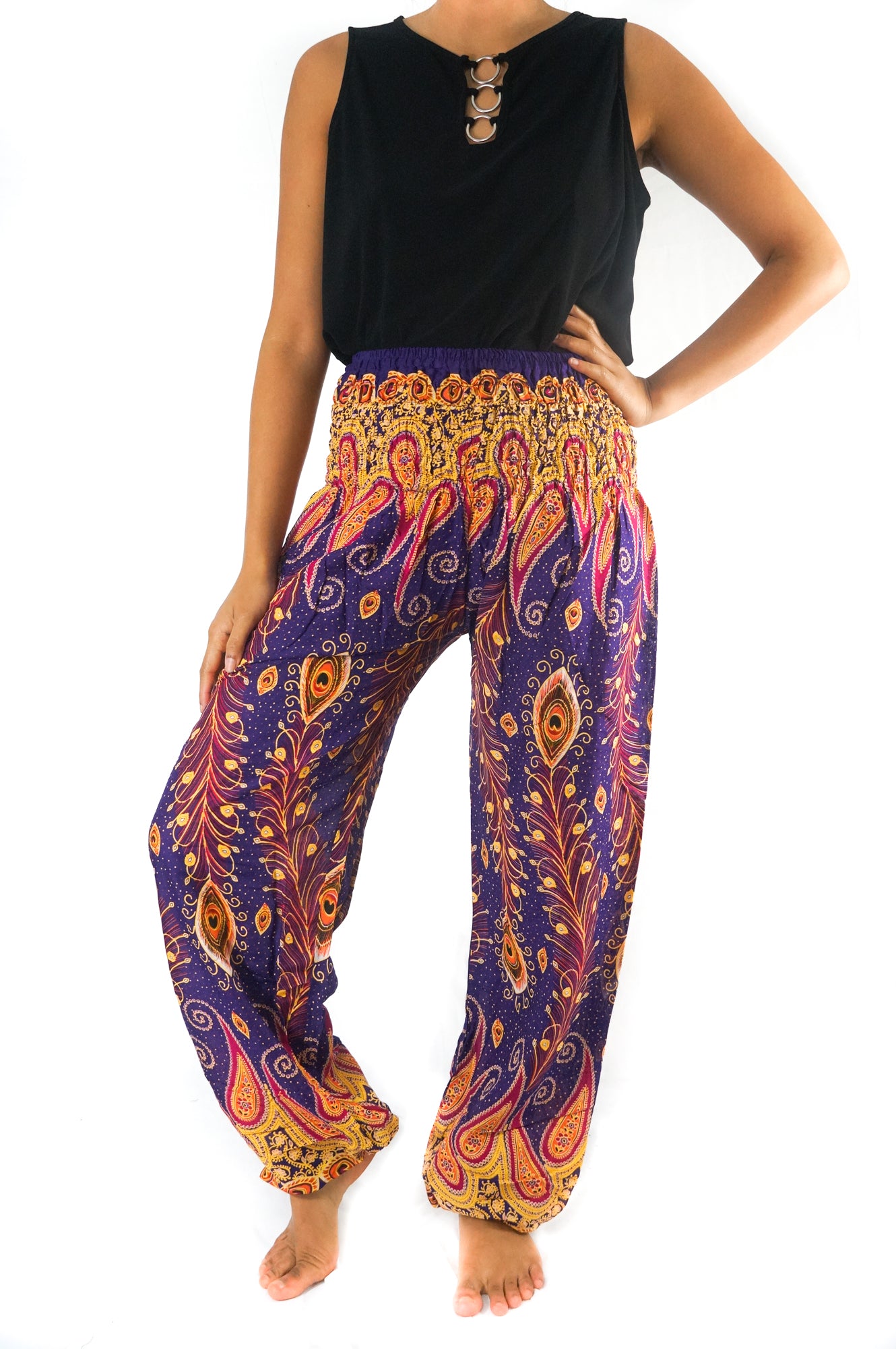 Puple Peacock Women Boho & Hippie Harem Pants