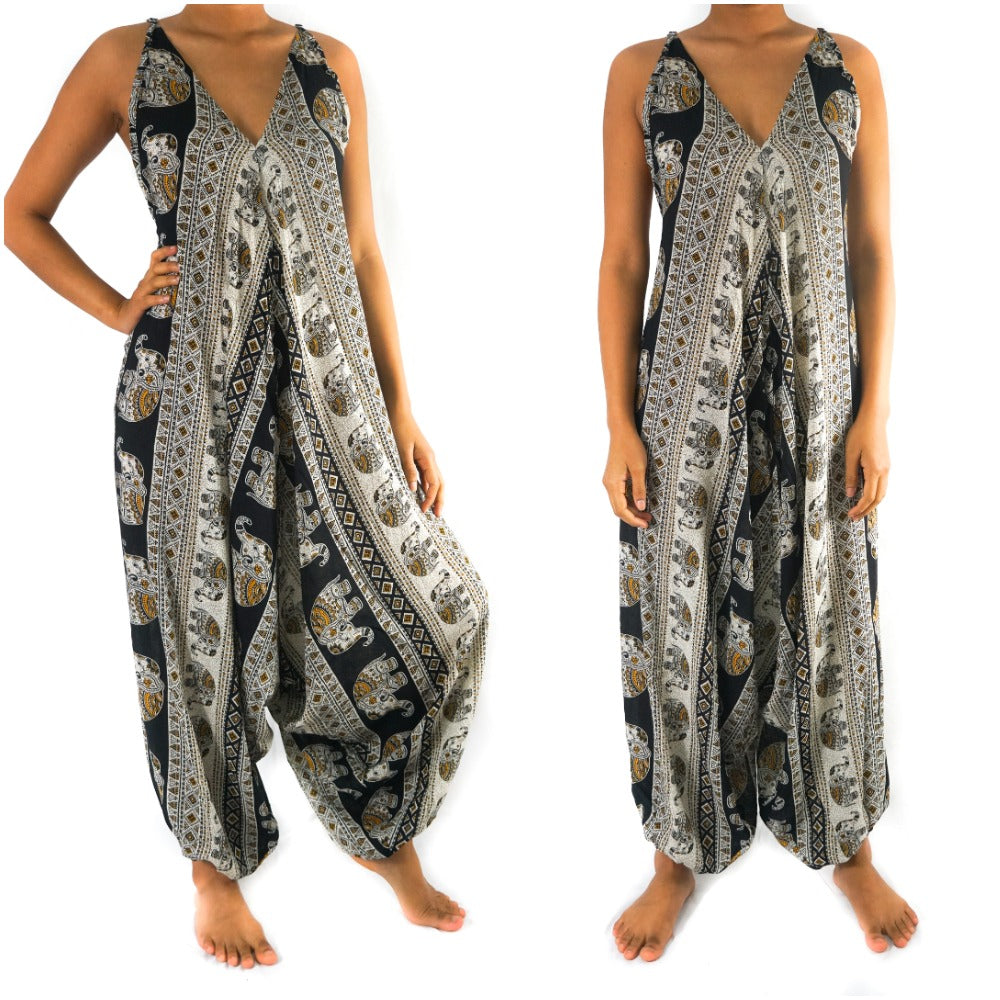 Black Elephant Boho Hippie Jumpsuit