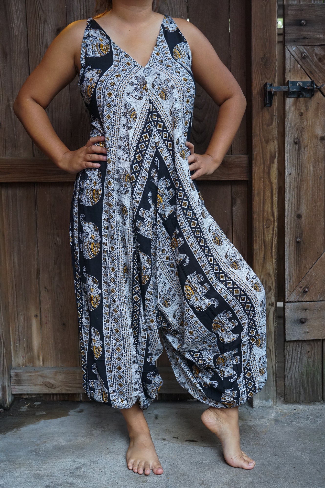 Black Elephant Boho Hippie Jumpsuit