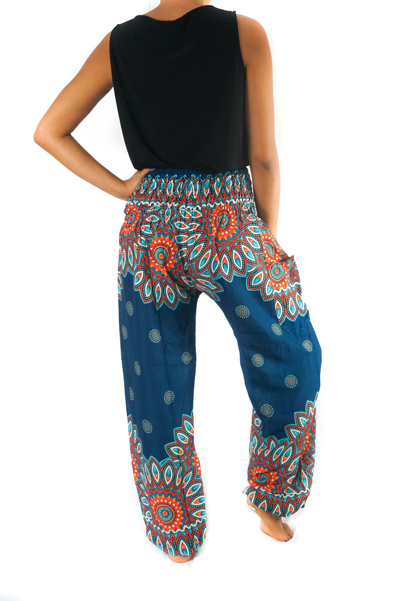 Teal FLORAL MANDALA Women Boho & Hippie Harem Pants