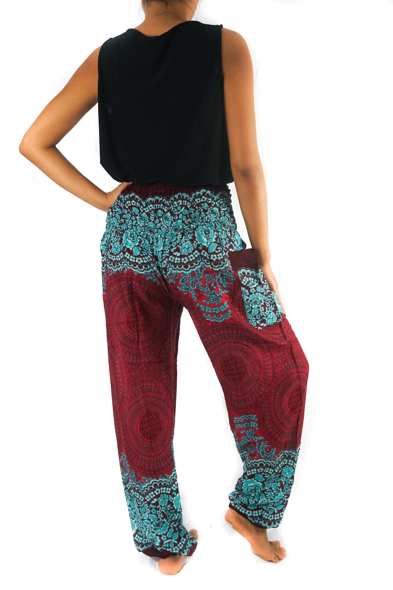 Burgundy FLORAL MANDALA Women Boho & Hippie Harem Pants