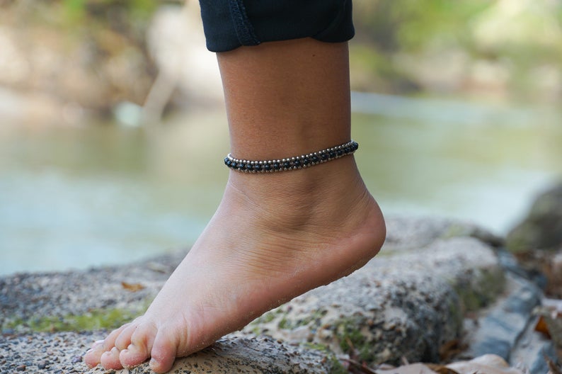 Black Band Boho Silver Anklet - Bracelets & Anklets